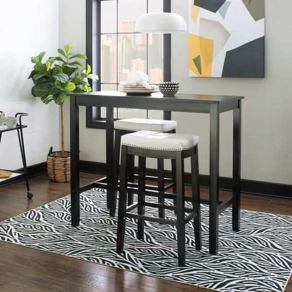 Contemporary Home Living 3-Piece Bar Table and Stool Set- 47.25" - Black and White