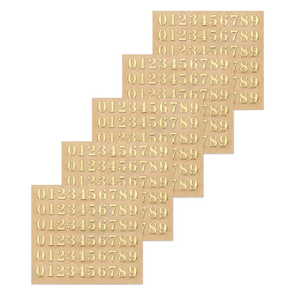 5 Sheets Number Resin Stickers 3D Small 1 to 9 Gold Number Sticker Metallic Alloy for Resin Nail 3mm
