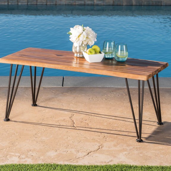 Wood And Iron Rustic Coffee Table For Outdoor Area, 18"d X 43"w 18"h, Finish Industrial With Metal, 18" 43" 18", Look