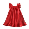 thumbnail image 7 of LYMAYTER Ruffle Flutter Sleeve Dress for 1-6Y Girls Summer Breathable A Line Dress With Back Bow, 7 of 7