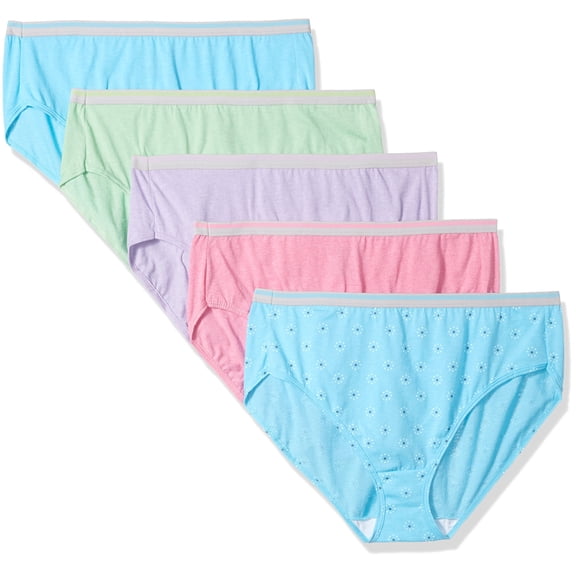 Fruit of the Loom Women's Plus Size Fit for Me 5 Pack Cotton Hi-Cut Panties, Assorted, 13