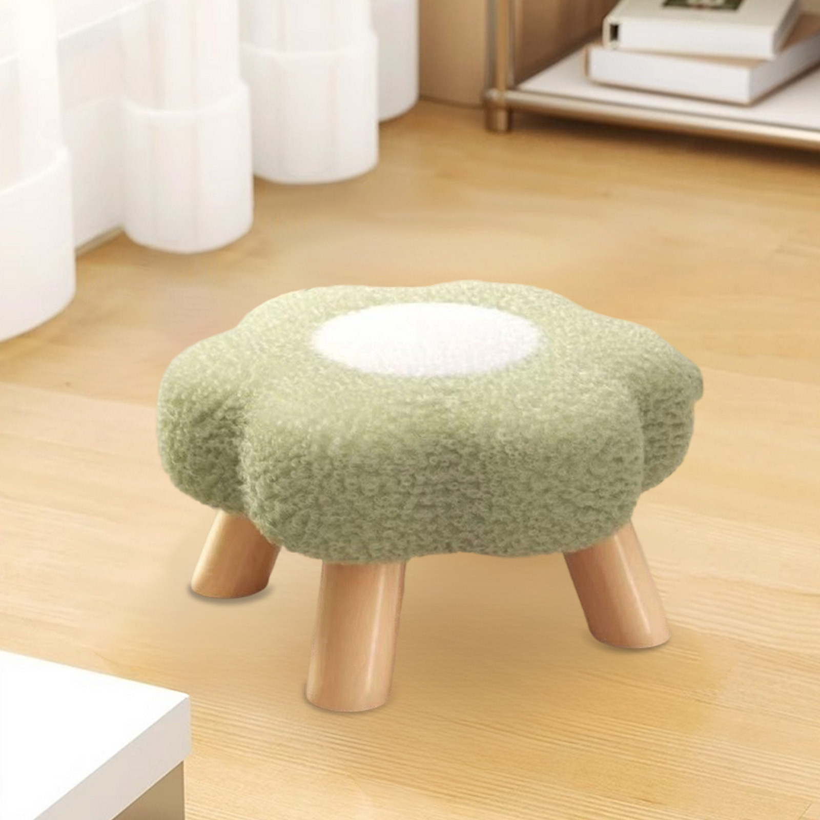 Chanana Wooden Flower Stool Flower Shape Footstool Padded Foot