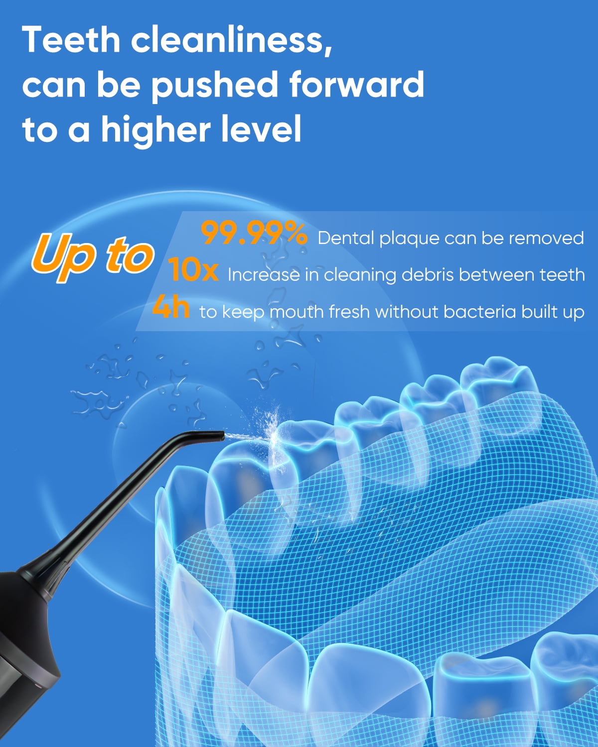 MySmile LP221 OLED Cordless Water Flosser with UVC Sterilizer Light, Portable Oral Irrigator Electric Dental Flosser Picks for Teeth Cleaning, Braces, Gums, 5 Modes, 8 Jet Tips, Travel Bag, Black