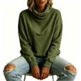 thumbnail image 7 of Tqcoqu Women's Solid Turtleneck Pullover Sweatshirt,Drop Shoulder Long Sleeve Side Pockets Loose Casual Tops For Fall Winter,Army Green Women's S-XXL, 7 of 7