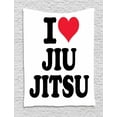 thumbnail image 1 of Jiu Jitsu Tapestry, I Love Jui Jitsu Themed Modern Typography Design with a Heart Icon, Wall Hanging for Bedroom Living Room Dorm Decor, 40W X 60L Inches, Black White Dark Coral, by Ambesonne, 1 of 2