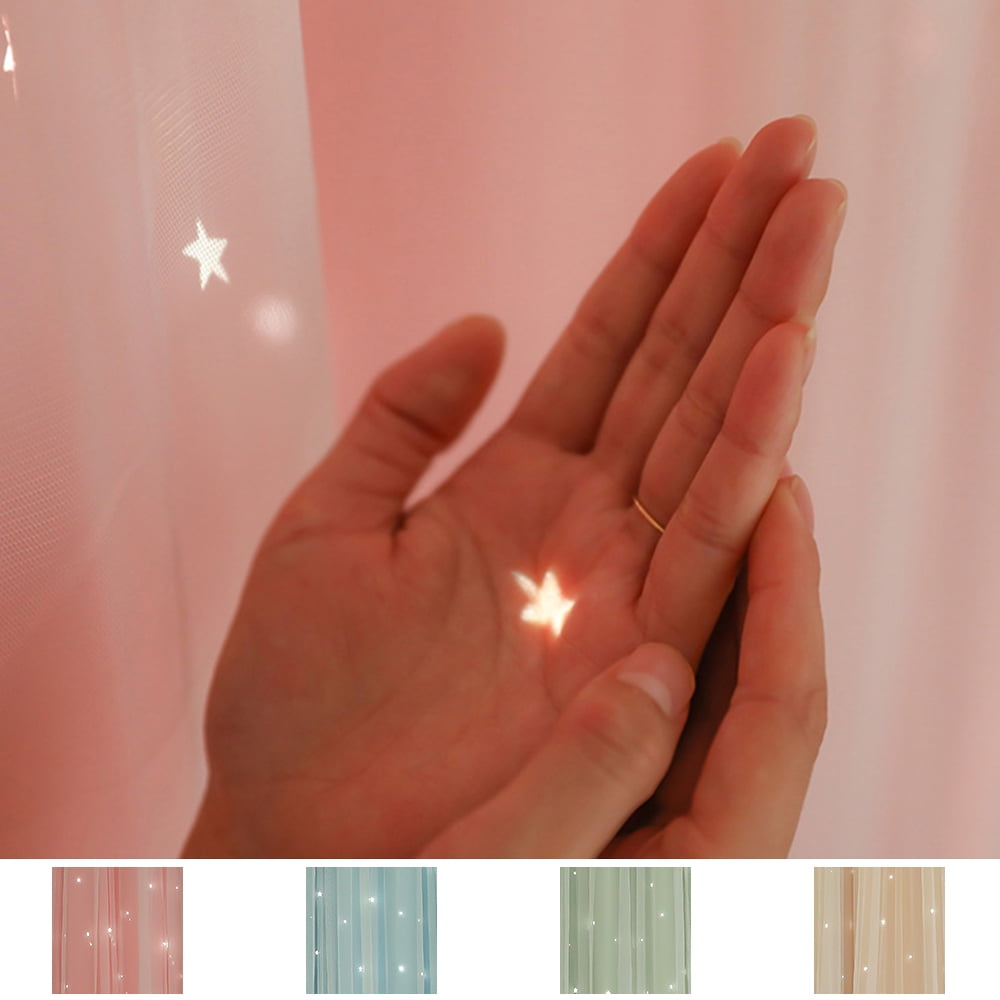 JTWEB 2PCS Blackout Curtains Grommets Princess Star Hollowed Window Curtains for Girls Kids Room Living Room, Bedroom, Window Decor Light Blocking Voile Pink 39“*63“