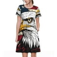 thumbnail image 1 of Fotbe Robe Motif Aigle Chauve Américain Décontractée Mode Femme Manches Courtes Robe Maxi Robe T-Shirt Rayée Longue à Blocs de Couleur, 1 of 6