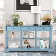 thumbnail image 2 of IVV 58.2" Console Table, Vintage Wood Sofa Side Table with 3 Drawers, and Open Shelf for Entryway Hallway Living Room (Blue), 2 of 9