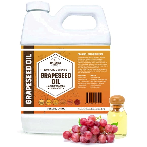 ACEITE DE SEMILLA DE UVA ORGÁNICO (32 oz) Prensado en frío sin refinar | puro natural sin OGM | Disponible a granel | Portador facial del cabello de la piel para la fabricación de jabón con aceites