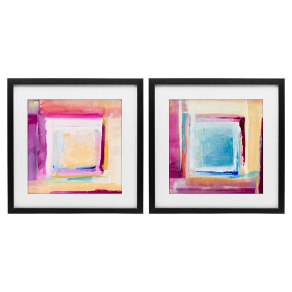 Stupell Industries Pink & Yellow New Day 2 Piece Black Framed Print Under Glass Set, design by Lanie Loreth