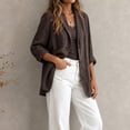 thumbnail image 2 of YgkuHd Fall Blazers for Women V-Neck Lapel Button Down Long Sleeve Cotton Linen Blend Vintage Suit Jacket Casual Work Outfits,Coffee_M, 2 of 7