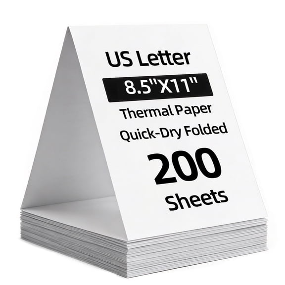 200 Sheets Thermal Printer Paper 8.5x11 US Letter, Premium Fan-Fold Inkless Quick-Dry Printing Paper for Portable Printers, Anti-Jam & Waterproof