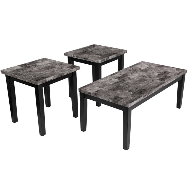 Bowery Hill 3 Piece Faux Marble Top Coffee Table Set In