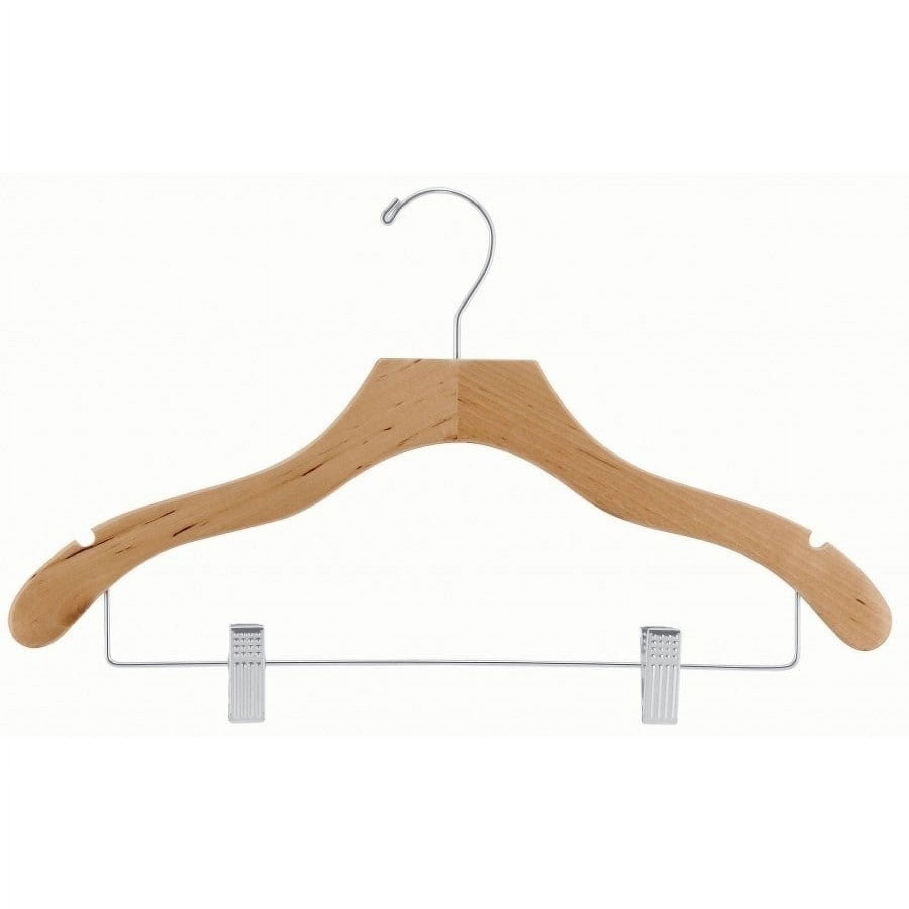International Hanger, Natural Wavy Wood Combo Hanger, Adjustable Cushion Clips, Swivel Hook, 50 Pack