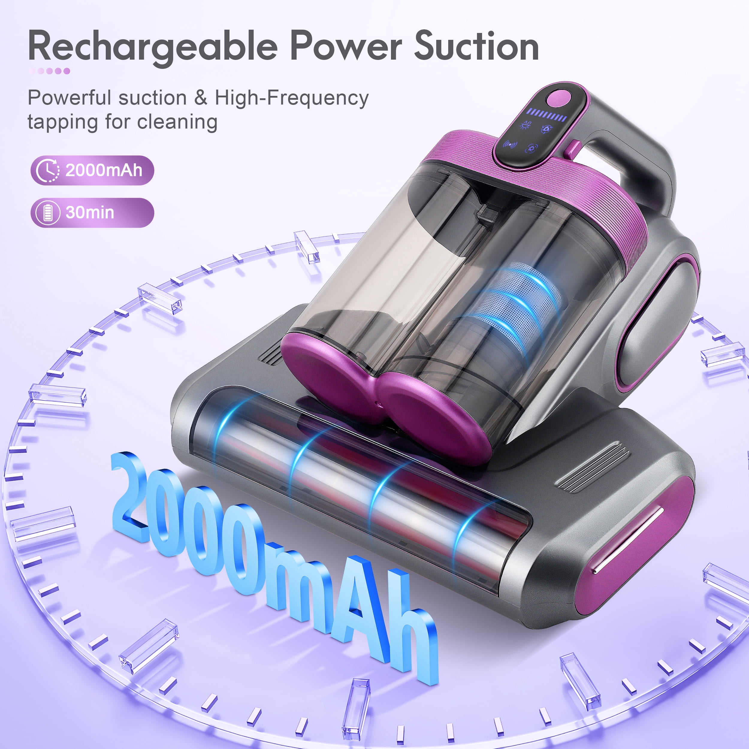 AMTPM 17KPa Cordless Mattress Vacuum Cleaner with UV Care & 40,000RPM Beating - 520ml Dustbin, USB Rechargeable for Bed, Pet Hair, Allergen Removal (Deep Cleaning)