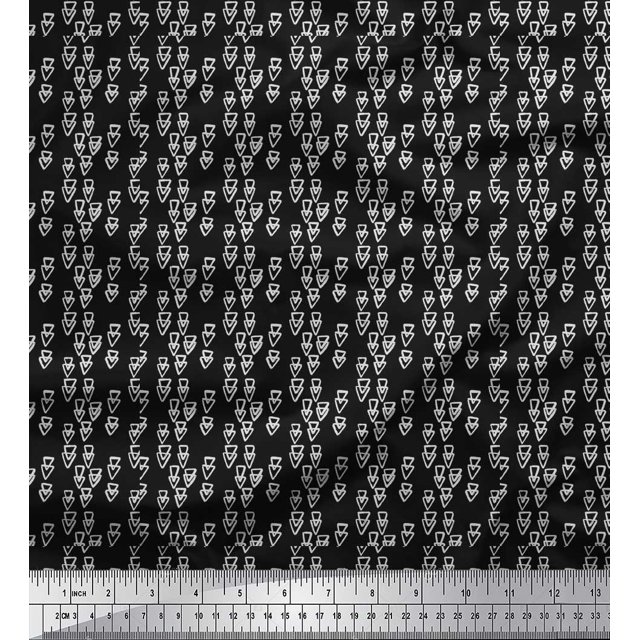 Soimoi Black polyester Crepe Fabric Triangle Geometric Decor Fabric Printed Yard 52 Inch Wide