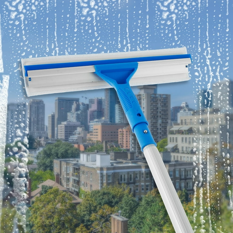 Squeegee Window Cleaning,2 in 1 Glass Cleaner Tool 63 160cm with Extension  Pole,Shower Outdoor Washer,Silicone Sponge Broom Mop Car Windshield