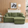 thumbnail image 4 of 80" Corduroy Multi-Function Sofa with Hidden Reclining & Space-Saving Design, Armrest Cup Holders, Removable Chaise Lounge Footstool, Green, 4 of 9