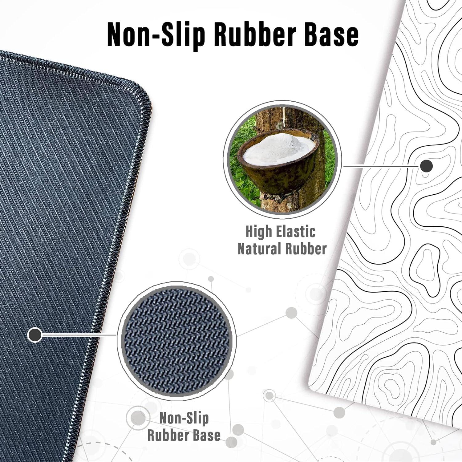 Large Gaming Mouse Pad with Stitched Edges, Minimalist Topographic Map Desk Mat, Extended XL Mousepad with Anti-Slip Base, Cool Desk Pad for Keyboard and Mouse, 35.4 x 15.7 in, White