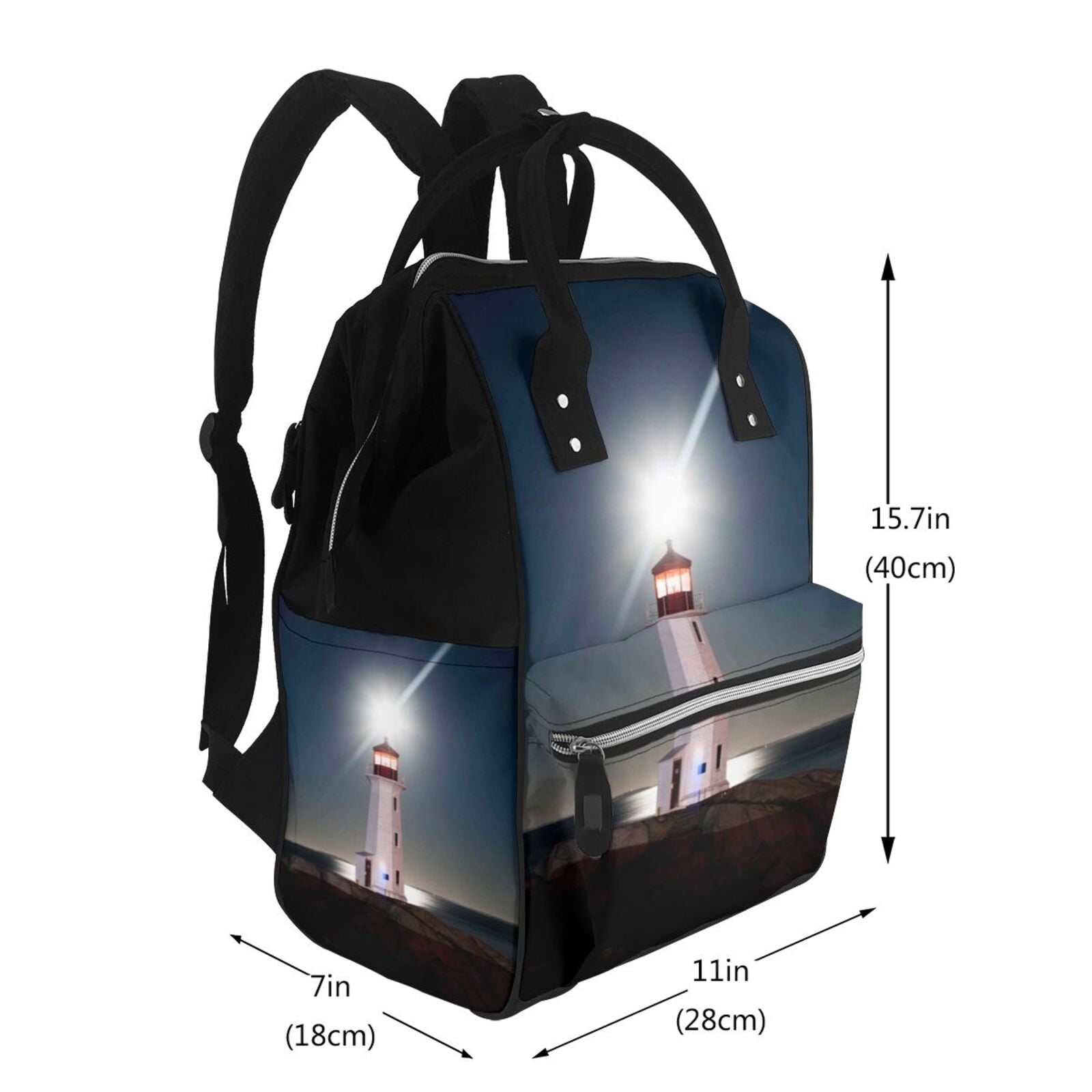 Ratiio Peggy's Cove Lighthouse Mummy Backpack - Waterproof Twill Canvas, Large Capacity Diaper Bag with Multiple Pockets and Adjustable Straps