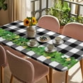 thumbnail image 3 of St. Patrick's Day Table Cloths for 5 Foot Rectangle Tables, Lucky Shamrock Grasses Black White Plaid Patio Waterproof Elastic Fitted Tablecloths, Washable Rectangular Table Cover for Camping, 3 of 8