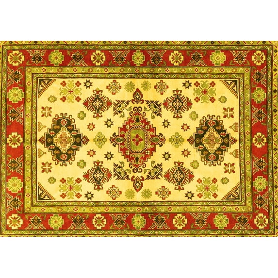 Ahgly Company Machine Washable Indoor Rectangle Persian Yellow Traditional Area Rugs, 5' x 7'