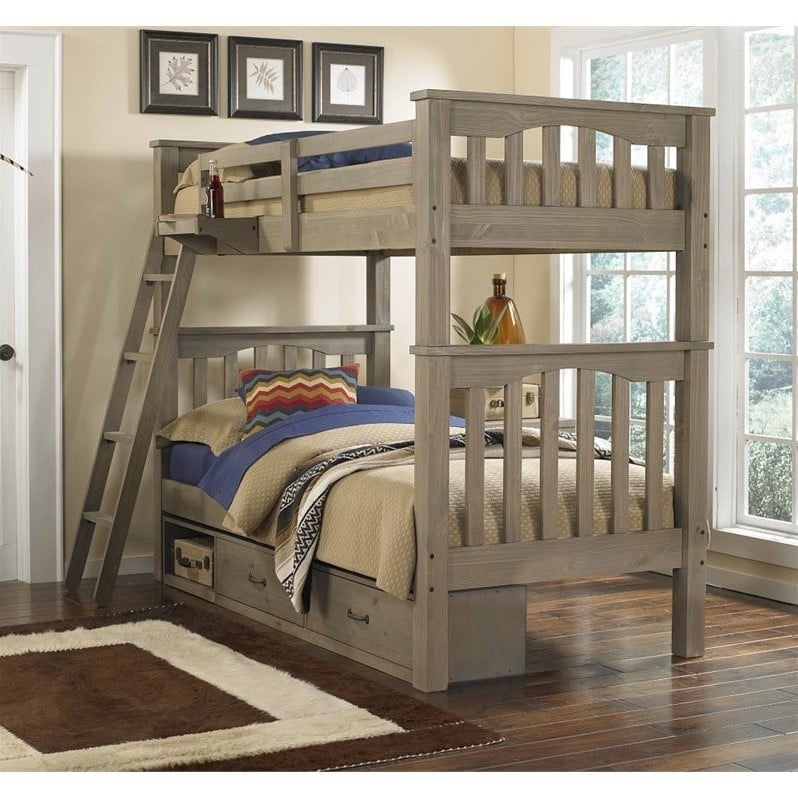 Ne Kids Highlands Harper Twin Over Storage Bunk Bed In Driftwood