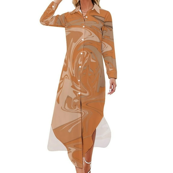 Burnt Orange Tie Dye Long Sleeved Shirt Dress birthday dress for women summer women's suit