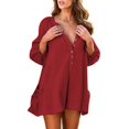 thumbnail image 2 of Baqcunre Jumpsuits For Women,Womens 3/4 Sleeve Short Rompers Loose Solid V Neck Button Down Jumpsuits With Pockets,Pants For Women,One Piece Jumpsuit,Jumpsuits For Women Casual,Womens Clothes,Wine,M, 2 of 7