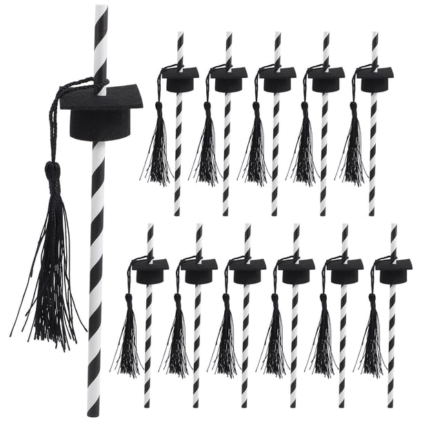 FELTECHELECTR 12 pajitas para bebidas con forma de gorro de graduación y gorro de graduación.