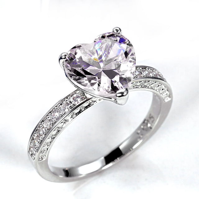 Anillo de bodas con incrustaciones de circonita cúbica de diamante rosa en forma de corazón AAA, joyería de compromiso para mujer
