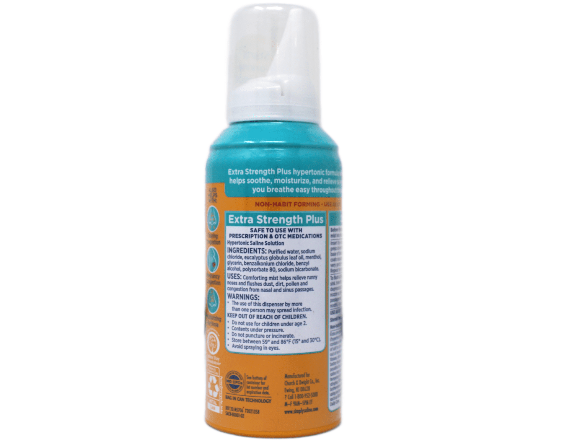 ARM & HAMMER Simply Saline Extra Strength Plus Eucalyptus Nasal Mist for Severe Congestion, Drug-Free Saline Spray, 4.6 oz Pack of 5