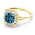 thumbnail image 4 of Gem Stone King 10K Yellow Gold London Blue Topaz and White Diamond Ring for Women (2.02 Cttw, Cushion 7MM, Gemstone Birthstone, Available in Size 5, 6, 7, 8, 9), 4 of 7