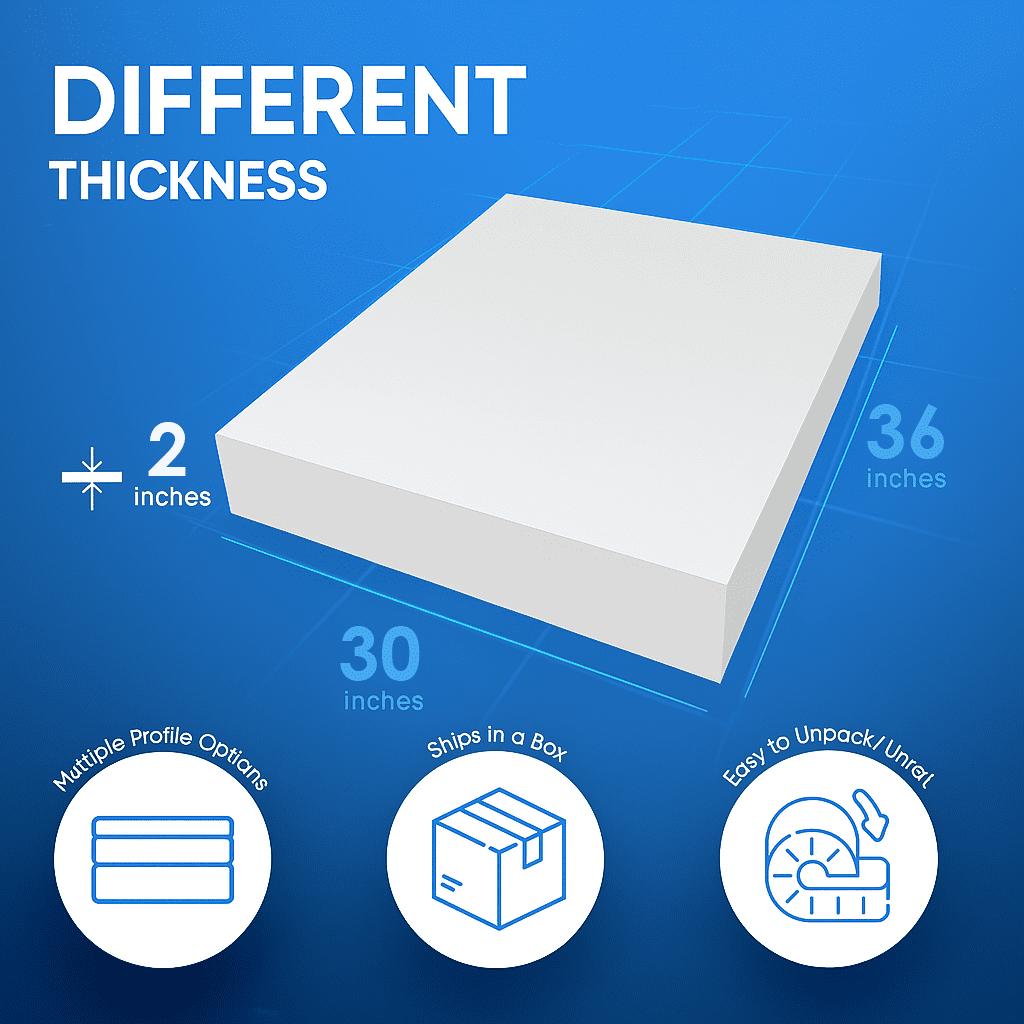 QOMFY 2" Height x 30" Width x 36" Length 1.8 Density 44ILD Firm Upholstery Foam Cushion Made in USA