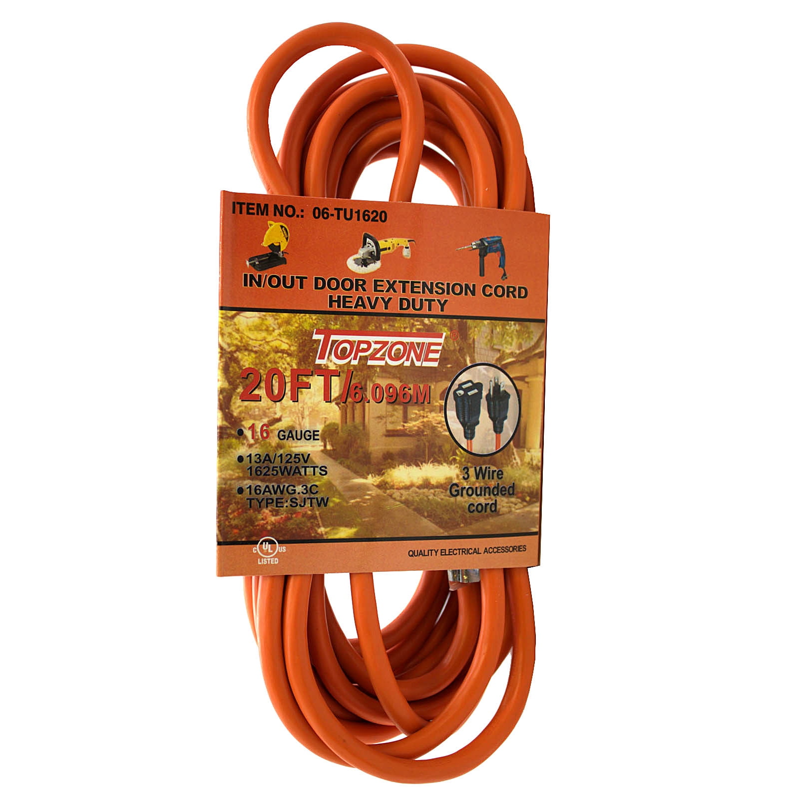 ALEKO ECOI163G20FT Heavy Duty Extension Cord Indoor Outdoor Extension Cord ETL Certified SJTW Plug 16/3 Gauge 125 Volt 20 Feet Orange