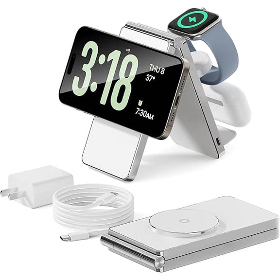 Saluqifa 2025 Magnetic Wireless Mag-Safe Charging Station, 3 in 1 Fast Max Charging for iPhone 16 15 14 13 12 Pro Max Plus, Charger Stand for Apple Watch Series & Air pods 4 3 2 Pro, Gifts for Men