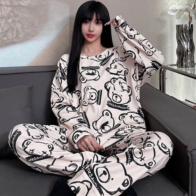 Qwzndzgr Women's Long Cotton Pajama Sets