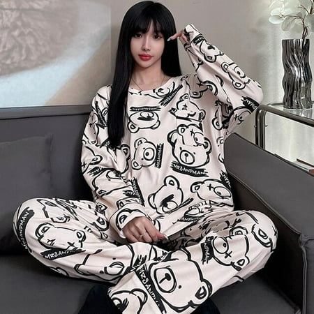 

QWZNDZGR Pajamas For Couple Cotton Pajama Sets Winter Long Pijama Plus Size House Clothes Pyjamas Women Sleepwear Men Loungewear Sleeping
