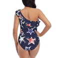 thumbnail image 5 of Uemuo Watercolor Stars Print Women's One Piece Swimsuit Asymmetrical Neck Bathing Suit One Shoulder Side Cutout Ruffle Swimwear-Medium, 5 of 6
