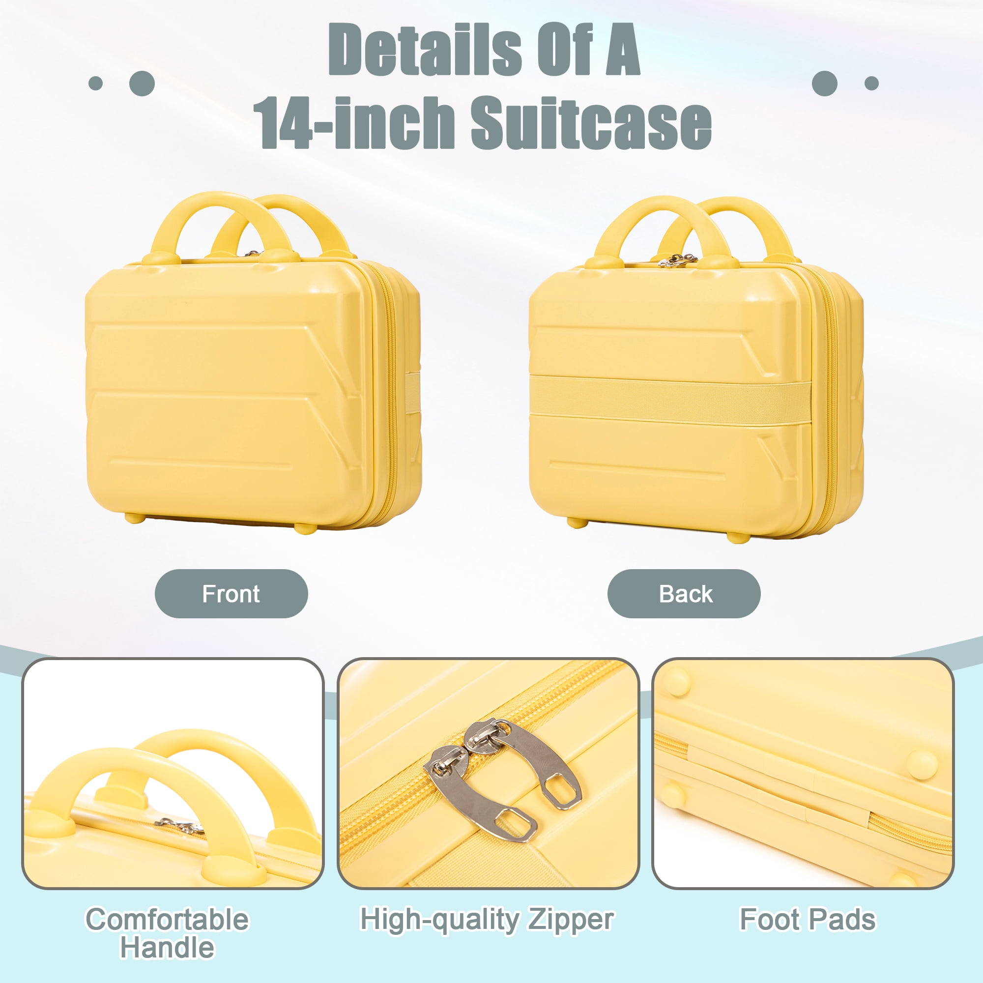 Alvantor 2 Pcs Luggage Set with Combination Lock, 20" ABS Spinner Suitcase & 14" Cosmetic Case, Yellow