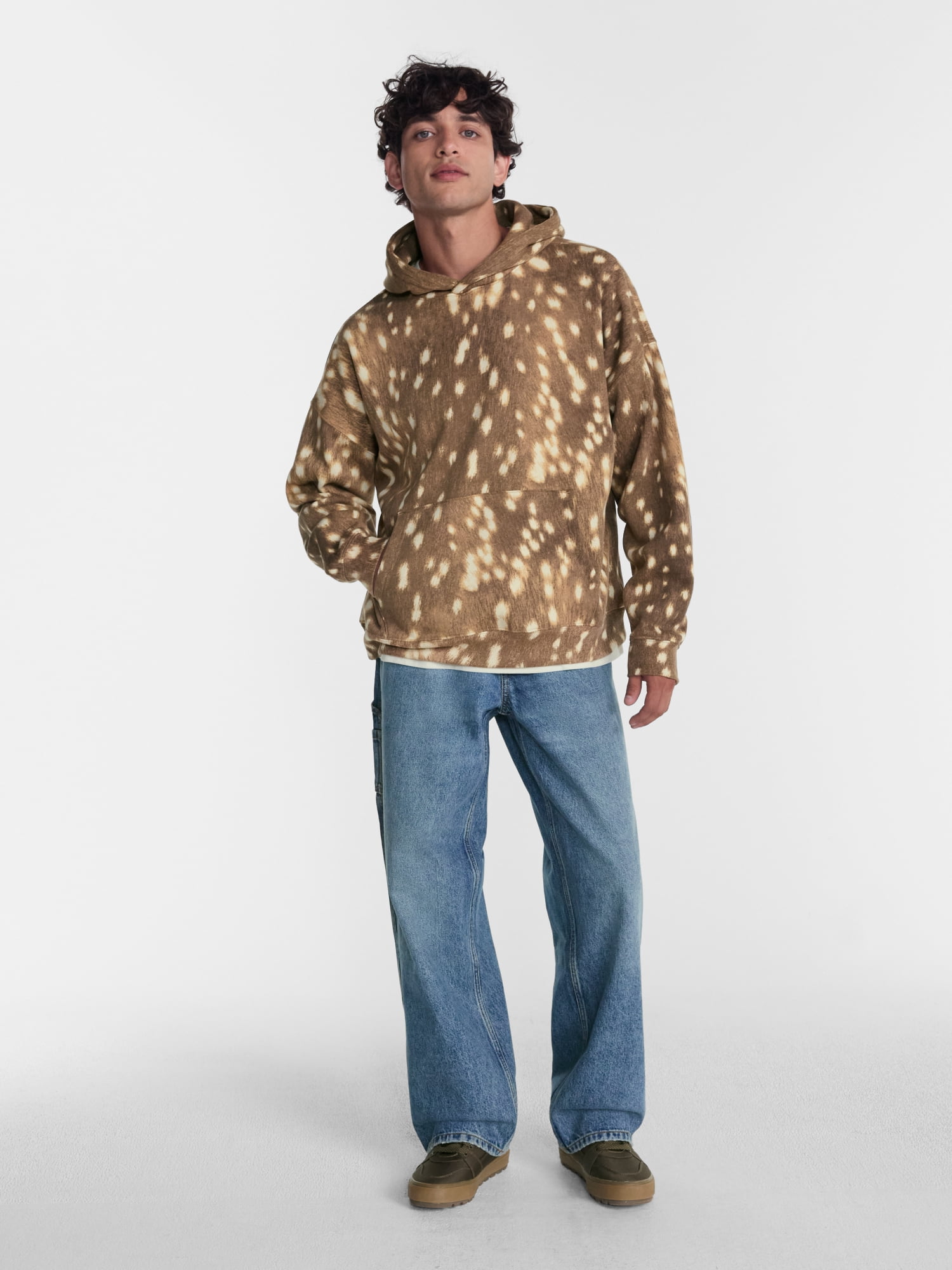 No Boundaries Boxy Fit Oversized Fleece Hoodie with Long Sleeves, Men's XS-4XLT