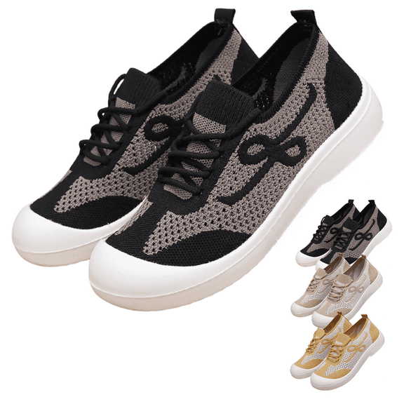 CHICVOMEY Women's Breathable Mesh Summer Shoes Lightweight Walking Shoes for Women with Slip-Resistant Sole Wide Toe Bowknot Design Comfortable Flat Casual Shoes for Women