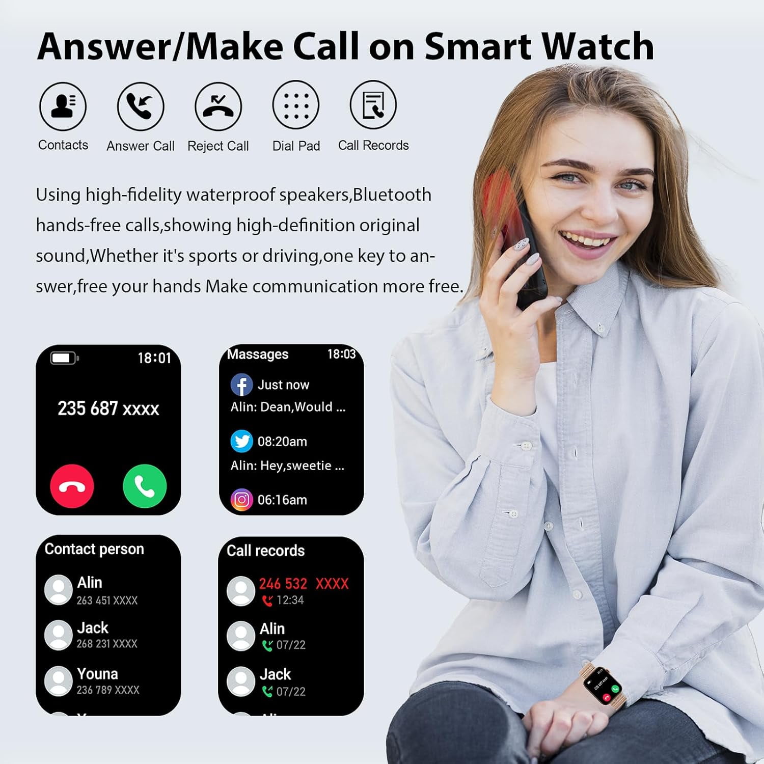 Smart Watch Fits for Android and iPhone,IP68 Waterproof,Suitable for Women Men 100 Sports Modes 1.96 inch Fitness Tracker with Answer Make Calls/Message Reminder,4 Watch Bands,Milano Steel Band(Gold)