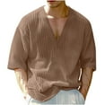 thumbnail image 2 of DPTALR George Men's V Neck Waffle Knit Shirts,Casual Short Sleeve Solid Tees,Coffee,Big and Tall Men L, 2 of 9