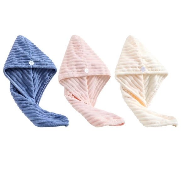 3 Pcs Super Absorbent Hair Towel Wrap for Women, Quick Drying Microfiber Hair Towel Wrap, Soft Candy Fleece Hair Drying Towel Wrap with Button, for All Hair Types, Travel, Home