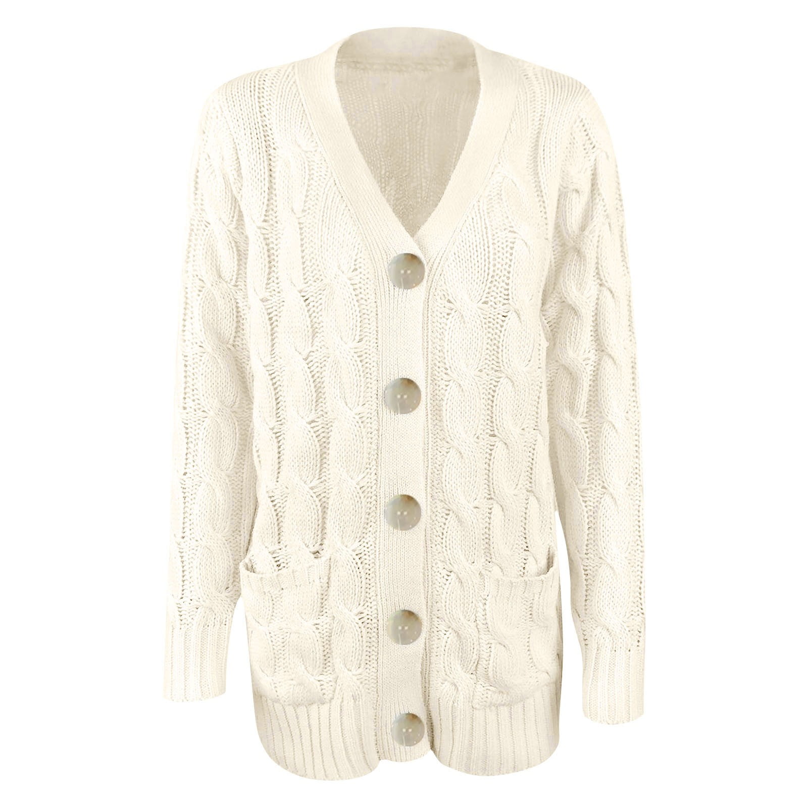 Womens Plus Size Sweaters Cardigans with Pockets S-5X Casual Button-Down Coats Solid Long Sleeve Open Front Cable Knitted Outerwear Sweater