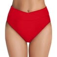 thumbnail image 2 of Conairie Bikini Bottoms Womens Solid Color High Waisted Full Coverage Swimsuit Lightweight Ruched Scrunch Bathing Suit Bottom Red XXL, 2 of 6