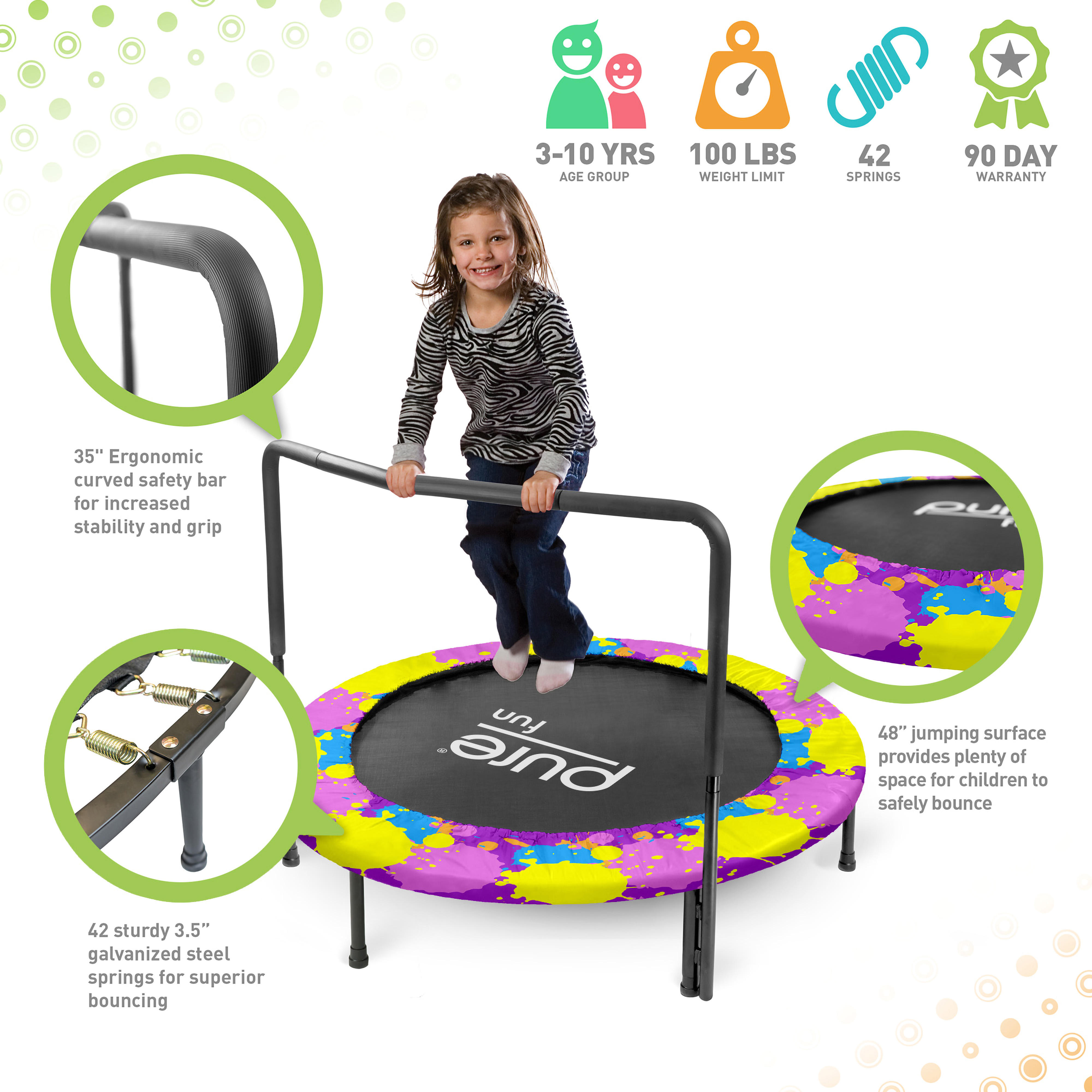 Pure Fun Super Jumper Kids 48-Inch Trampoline with Handrail, Paint - image 5 of 5