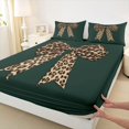 thumbnail image 3 of jejeloiu Cute Bowtie Bow Twin Sheet Sets,Chic Leopard Print Twin Fitted Sheet,Green Brown Flat Sheet For Girsl Kids,Super Cozy Room Decor,3pcs, 3 of 7