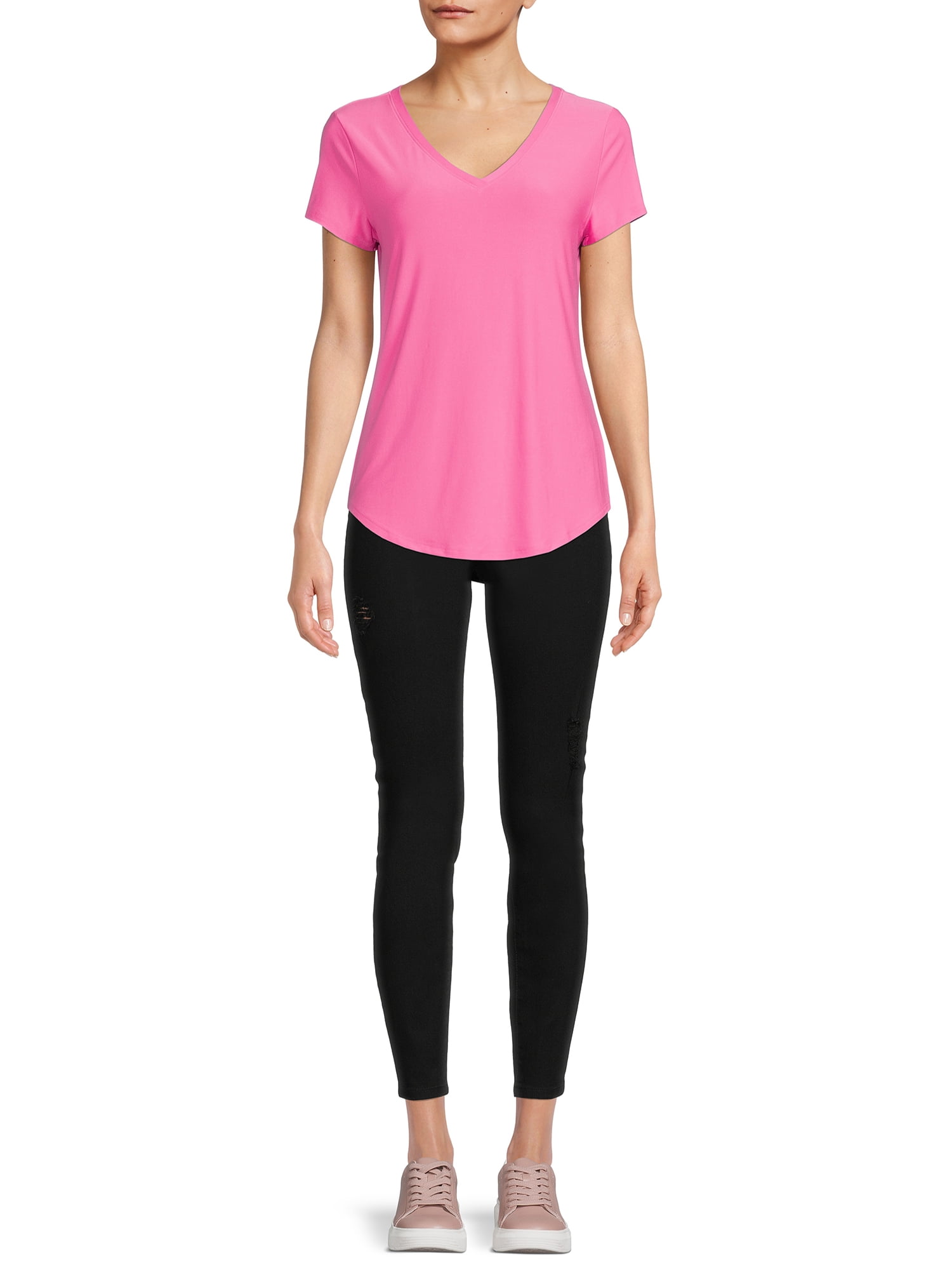 No Boundaries Women's Junior's Brushed V-Neck Short Sleeve T-Shirt